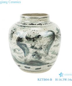 RZTB04-B Archaize blue and white porcelain hand drawing brushwork crane lotus pattern storage pot