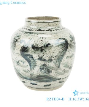 RZTB04-B Archaize blue and white porcelain hand drawing brushwork crane lotus pattern storage pot