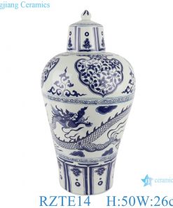 Blue and white plum vase flower dragon design ginger jars with lid