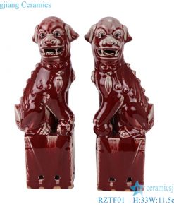 RZTF01 Color glaze red Porcelain squat poodle A pair Home statue