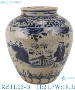 RZTL05-B Vintage Blue and white cracked Porcelain figure jar storage pot